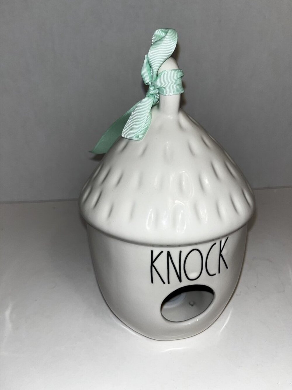 Rae Dunn Knock Ceramic Birdhouse Ivory Cylindrical Cone Roof Rustic Farm Country